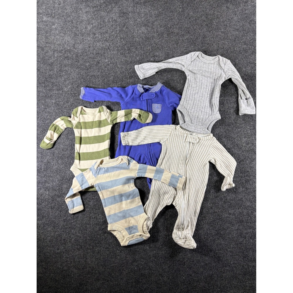 Carters Preemie Baby Boy 5pc Bundle Bodysuits Sleep Play Striped Blue Green Grey